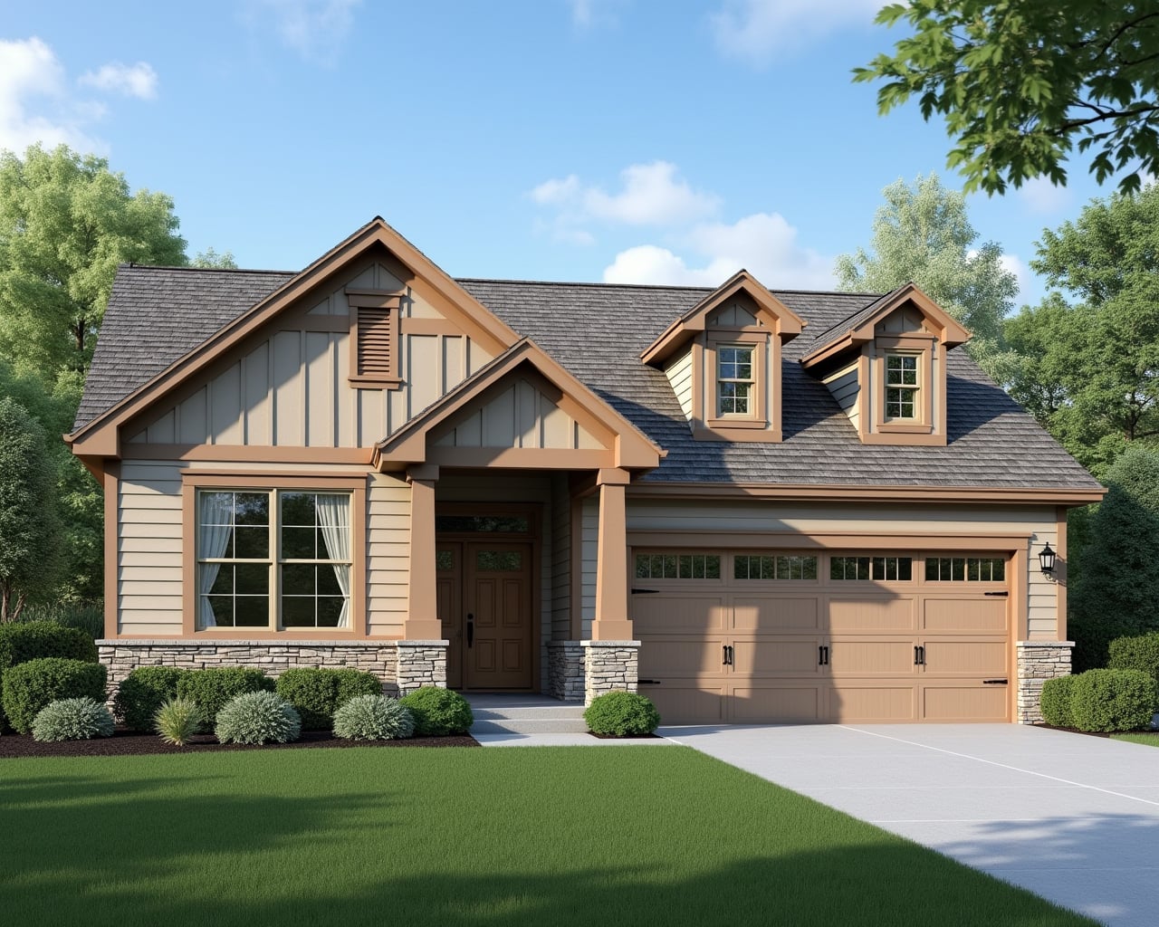 Warm American Cottage House Exterior paint color combination — Sand Beach