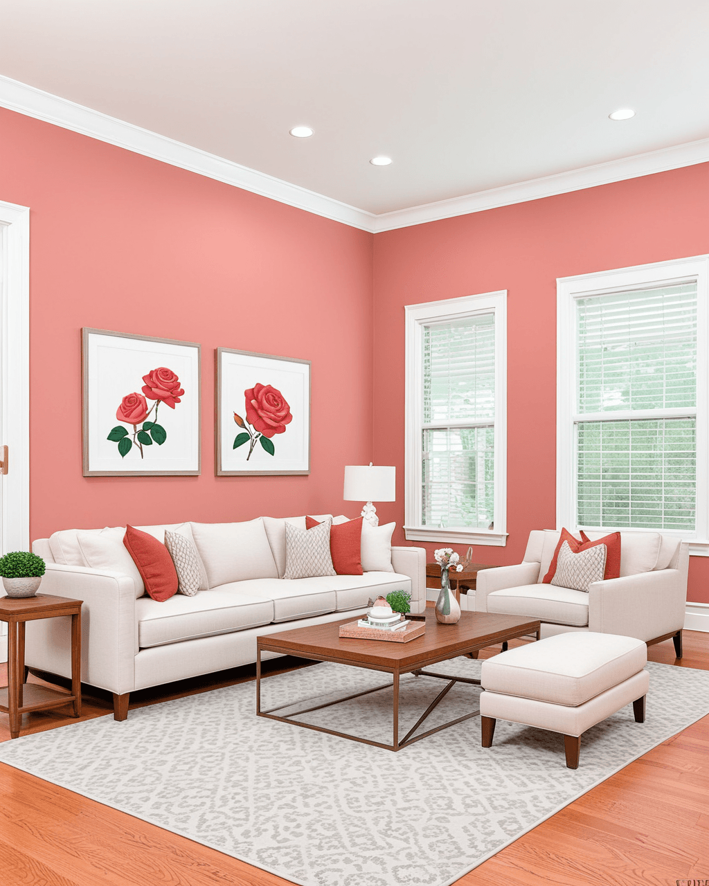 Bold Living Room Interior paint color combination — Youthful Coral