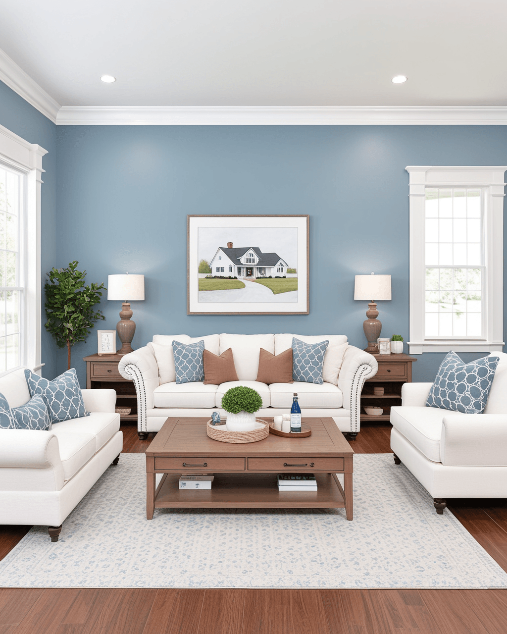 Modern Living Room Interior paint color combination — Faded Flaxflower