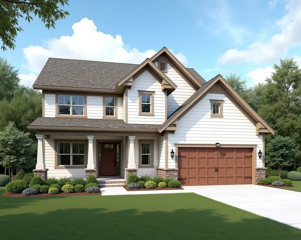 Warm American Cottage House Exterior paint color combination — High Reflective White