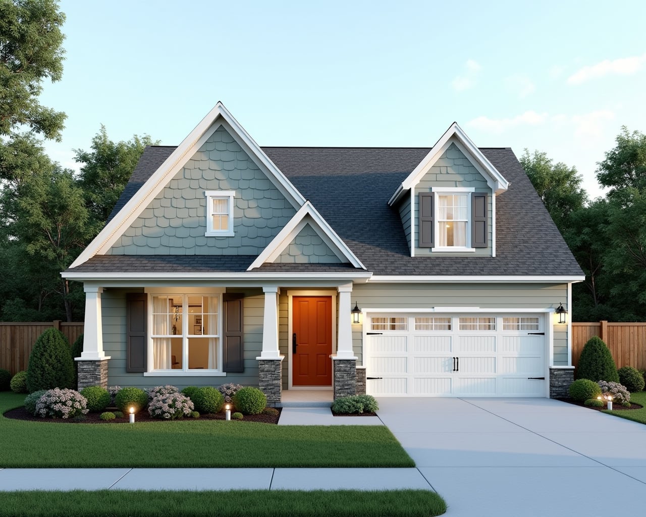 Neutral American Cottage House Exterior paint color combination — Icicle