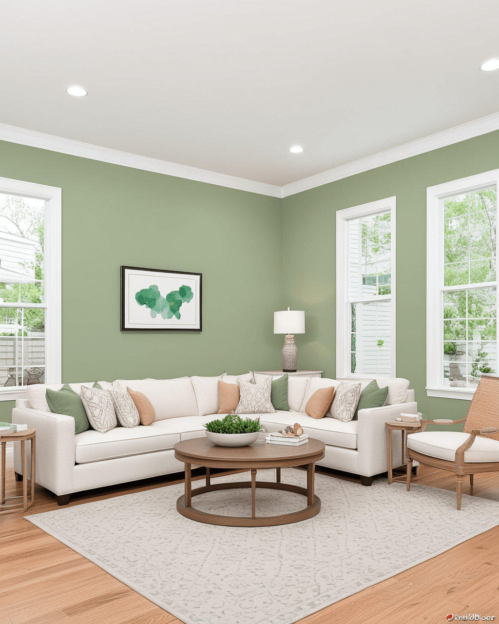 Neutral Living Room Interior paint color combination — Clary Sage