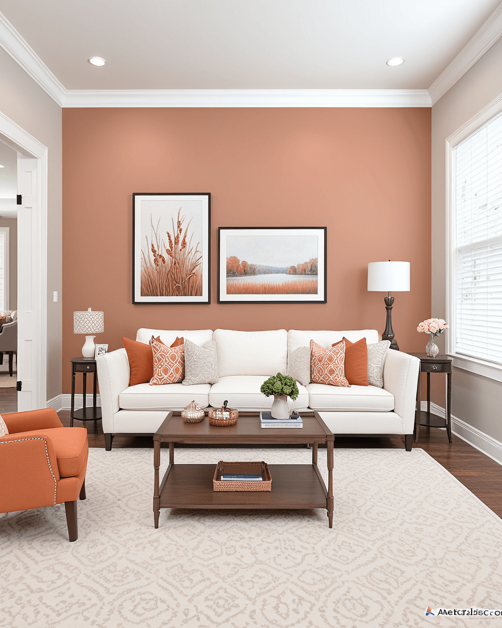 Warm Living Room Interior paint color combination — Rose Tan