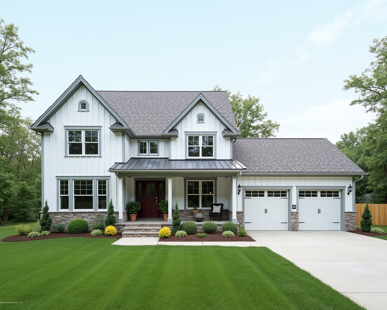 Modern Board And Batten Farmhouse Exterior paint color combination — Snowdrop