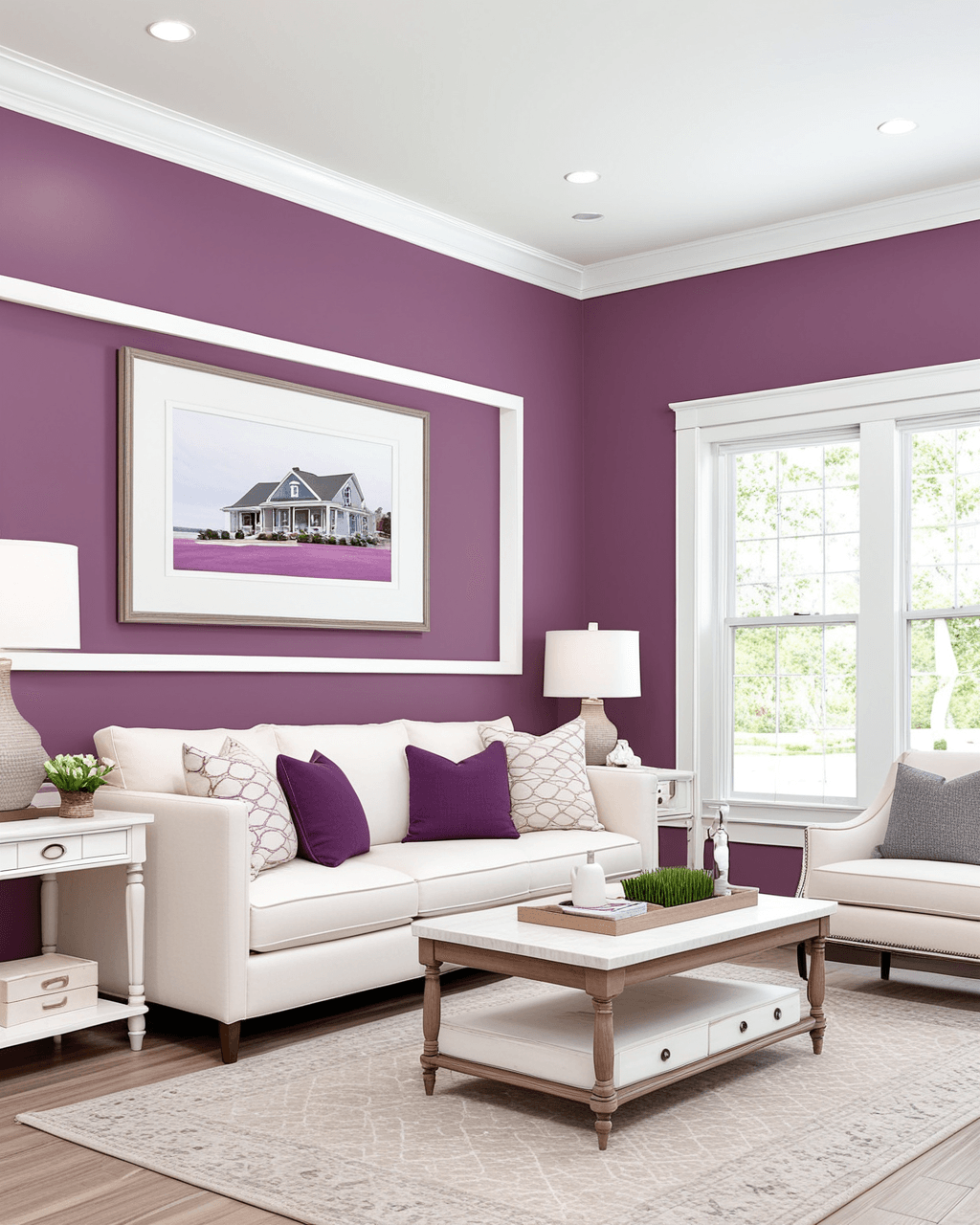 Bold Living Room Interior paint color combination — Ruby Violet