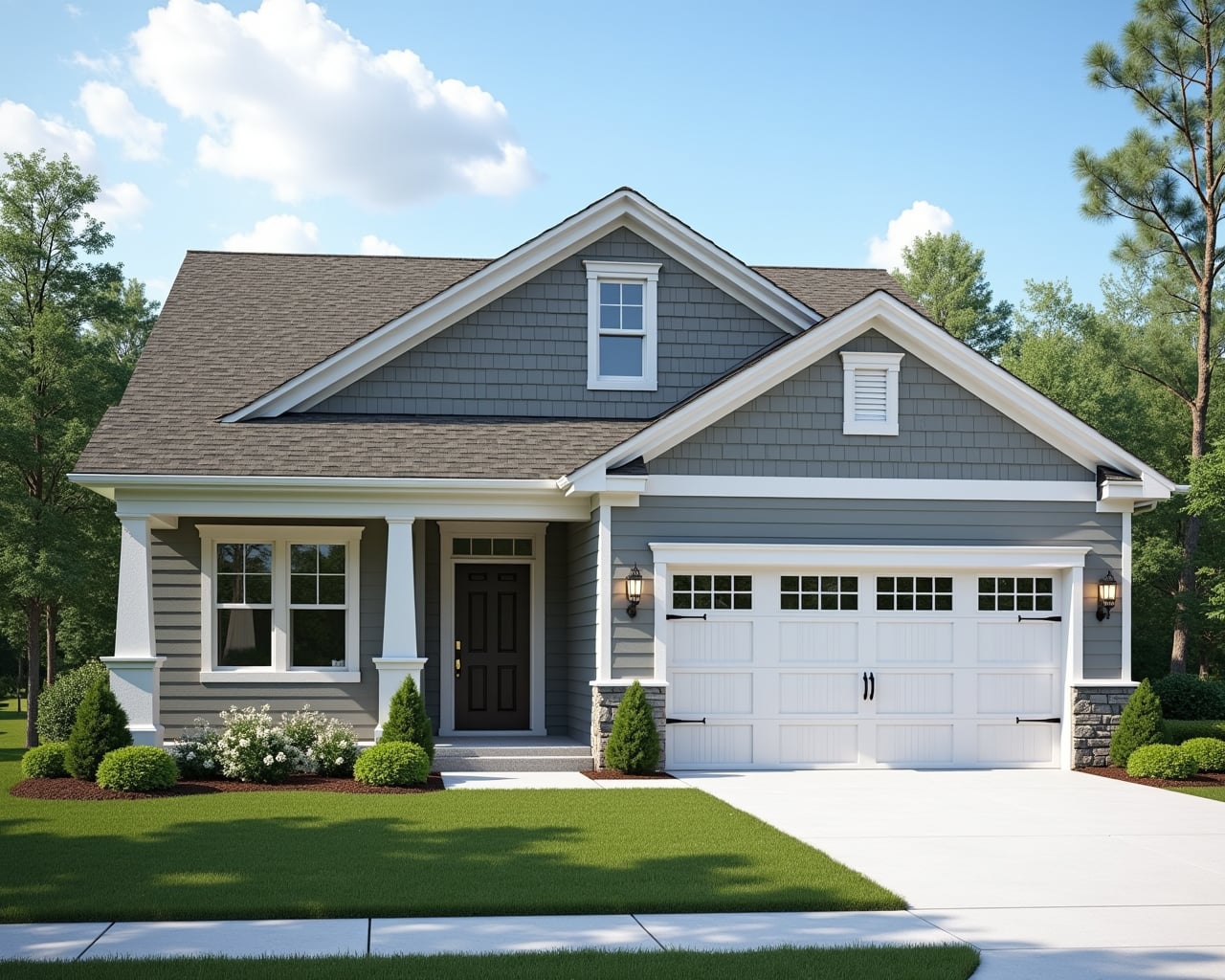 Neutral American Cottage House Exterior paint color combination — Pure White
