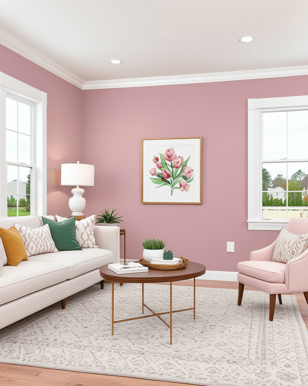 Warm Living Room Interior paint color combination — Appleblossom
