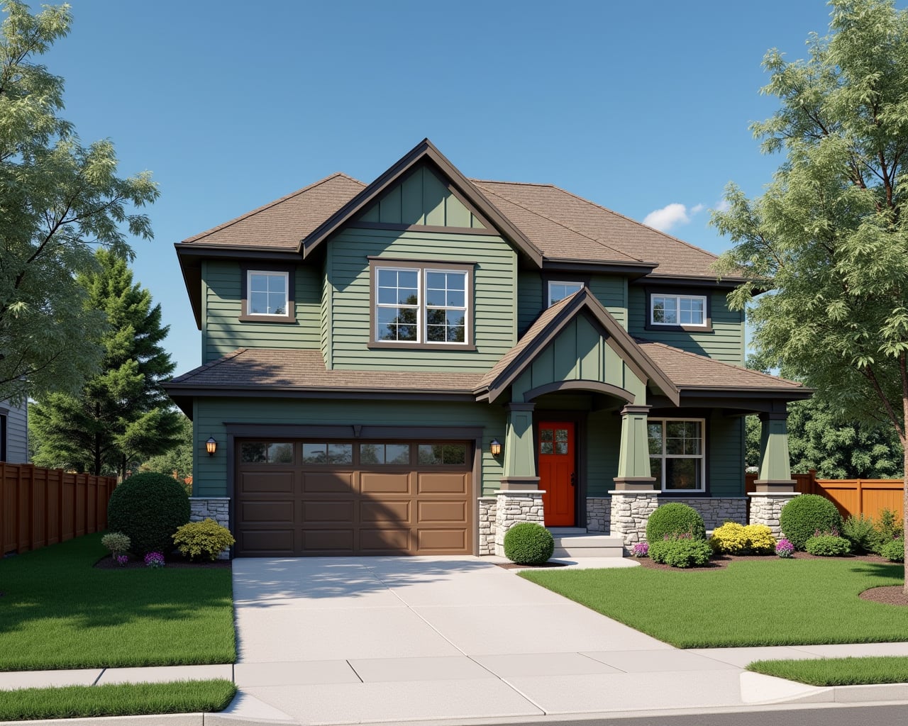Earthy Board And Batten Farmhouse Exterior paint color combination — Clary Sage