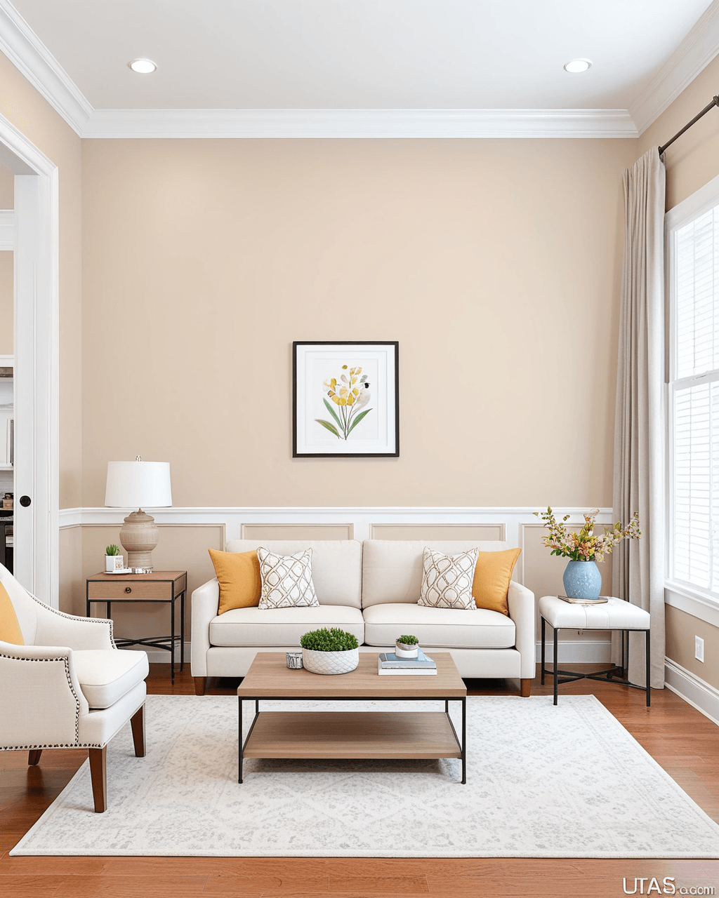 Pastel Living Room Interior paint color combination — Moderate White