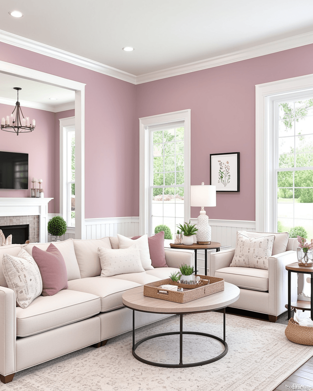 Warm Living Room Interior paint color combination — Fading Rose