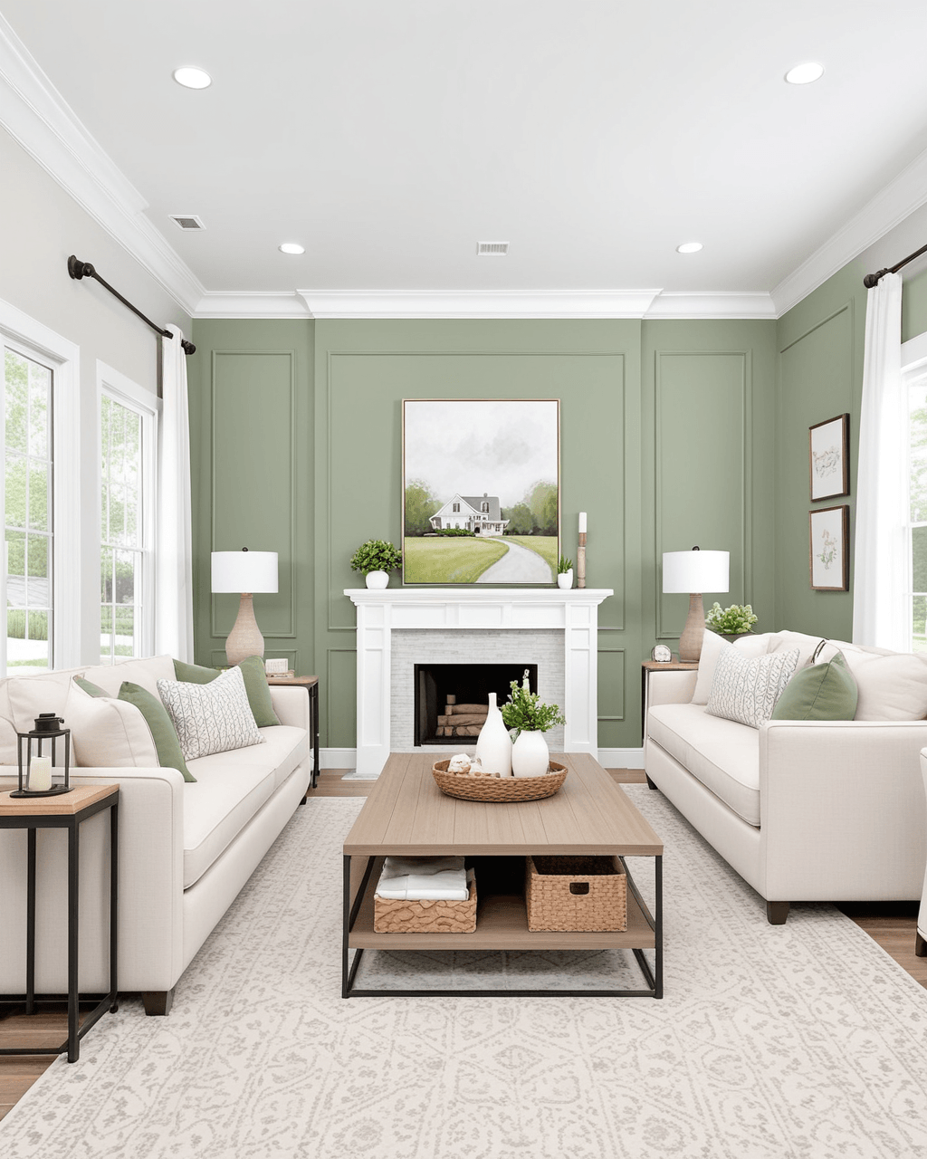 Classic Living Room Interior paint color combination — Cascade Green