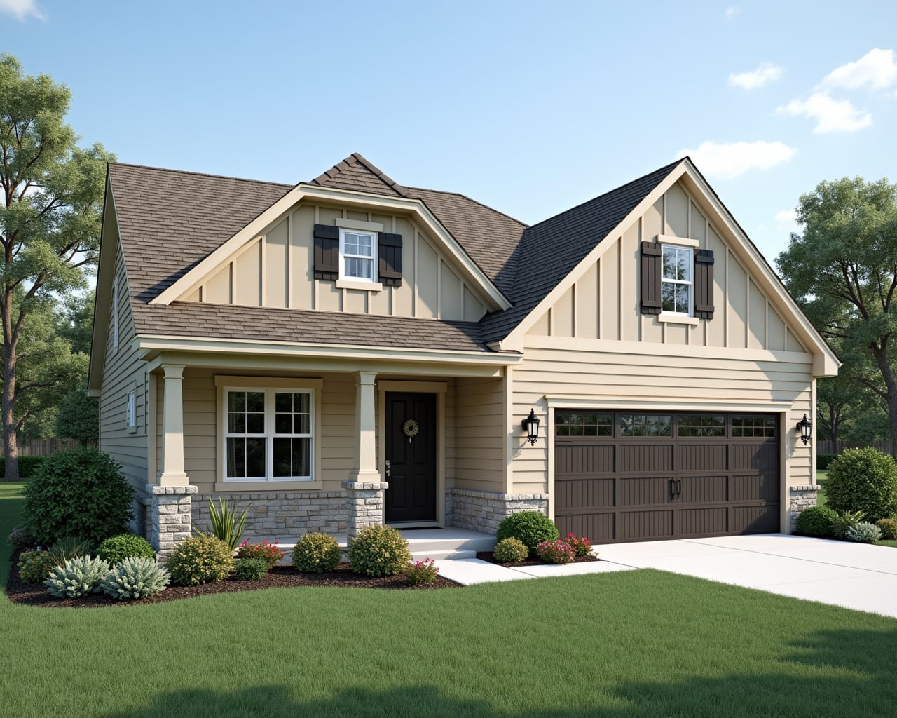 Warm American Cottage House Exterior paint color combination — Crisp Linen