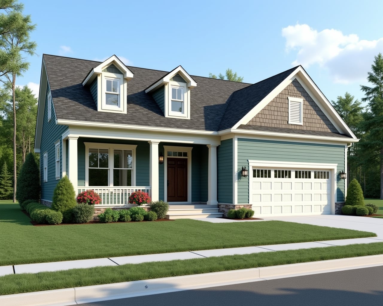 Warm American Cottage House Exterior paint color combination — High Reflective White