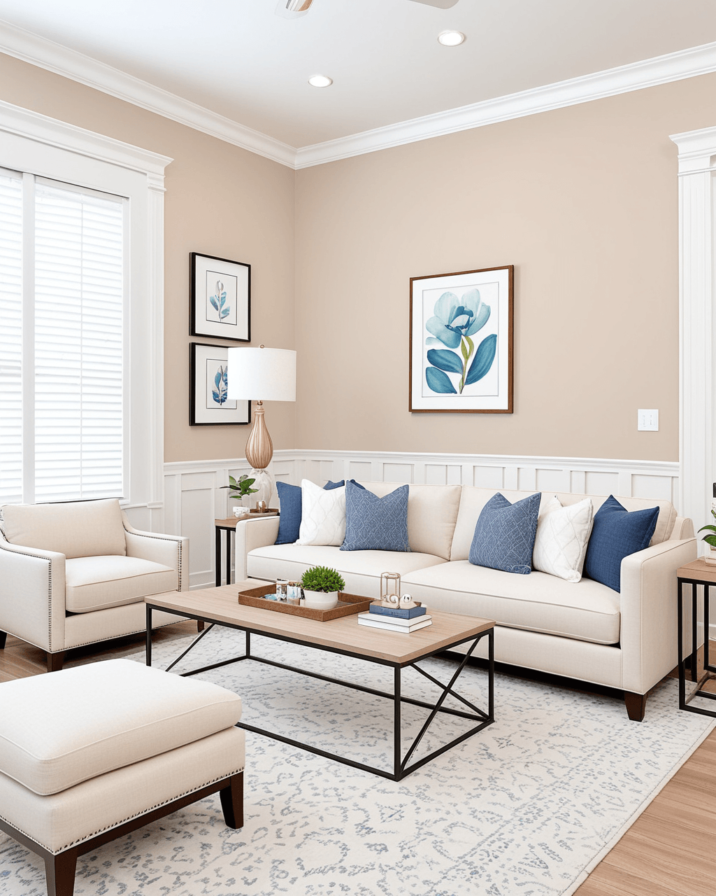 Earthy Living Room Interior paint color combination — Kestrel White