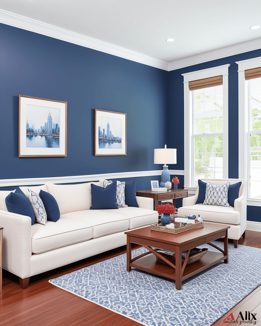 Cool Living Room Interior paint color combination — Inky Blue