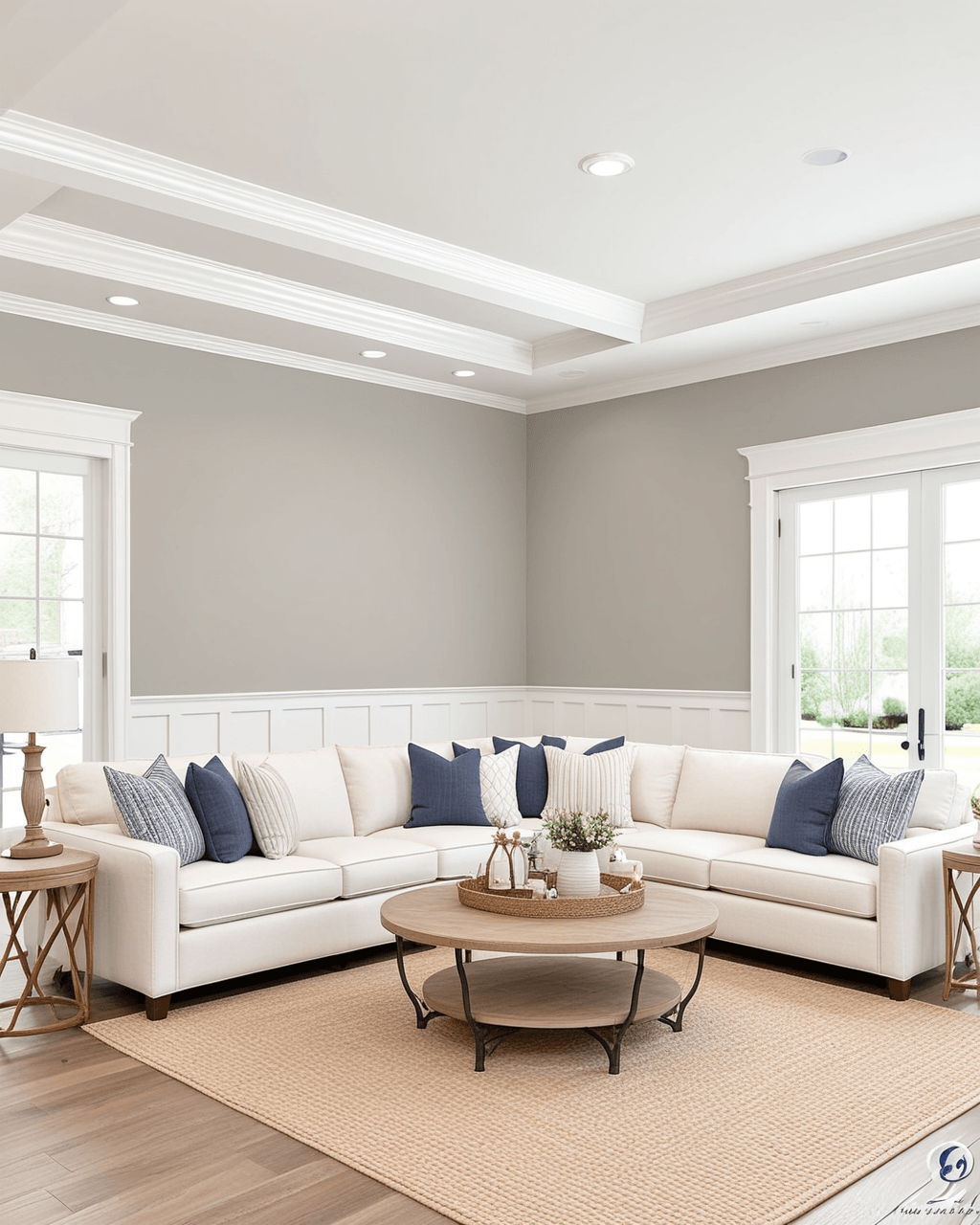 Minimal Living Room Interior paint color combination — Roycroft Mist Gray