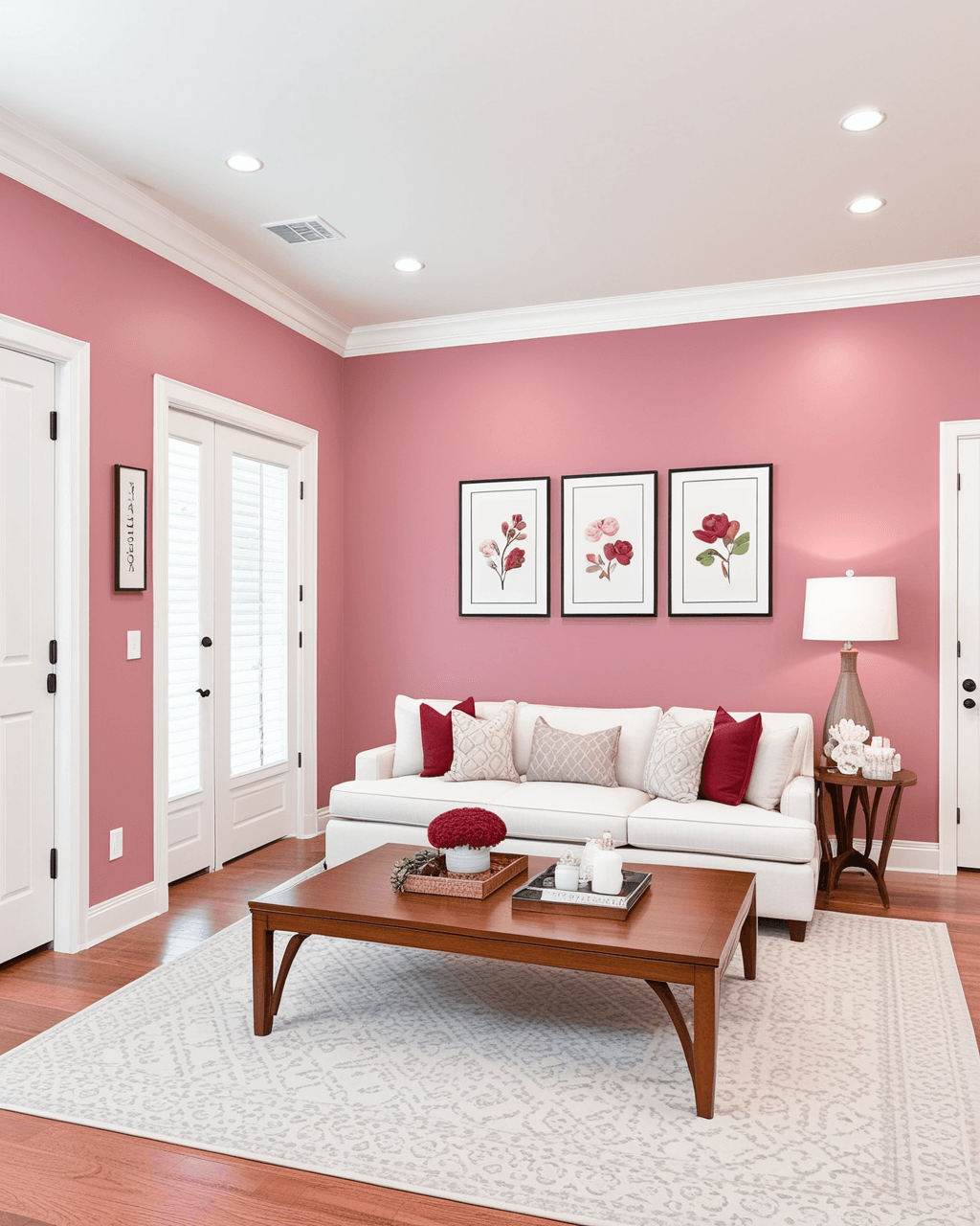 Warm Living Room Interior paint color combination — Jaipur Pink