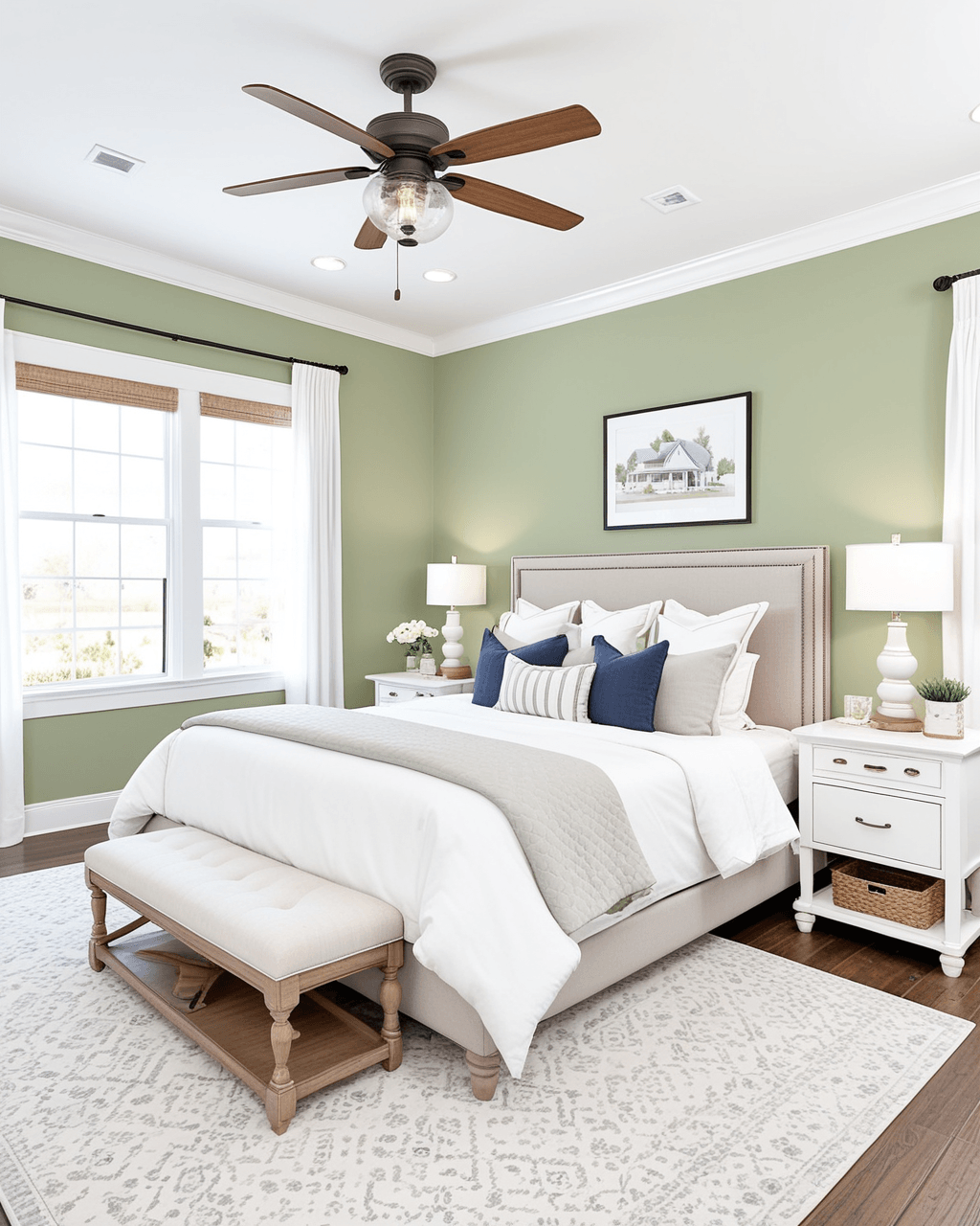 Cool Bedroom Interior paint color combination — Softened Green