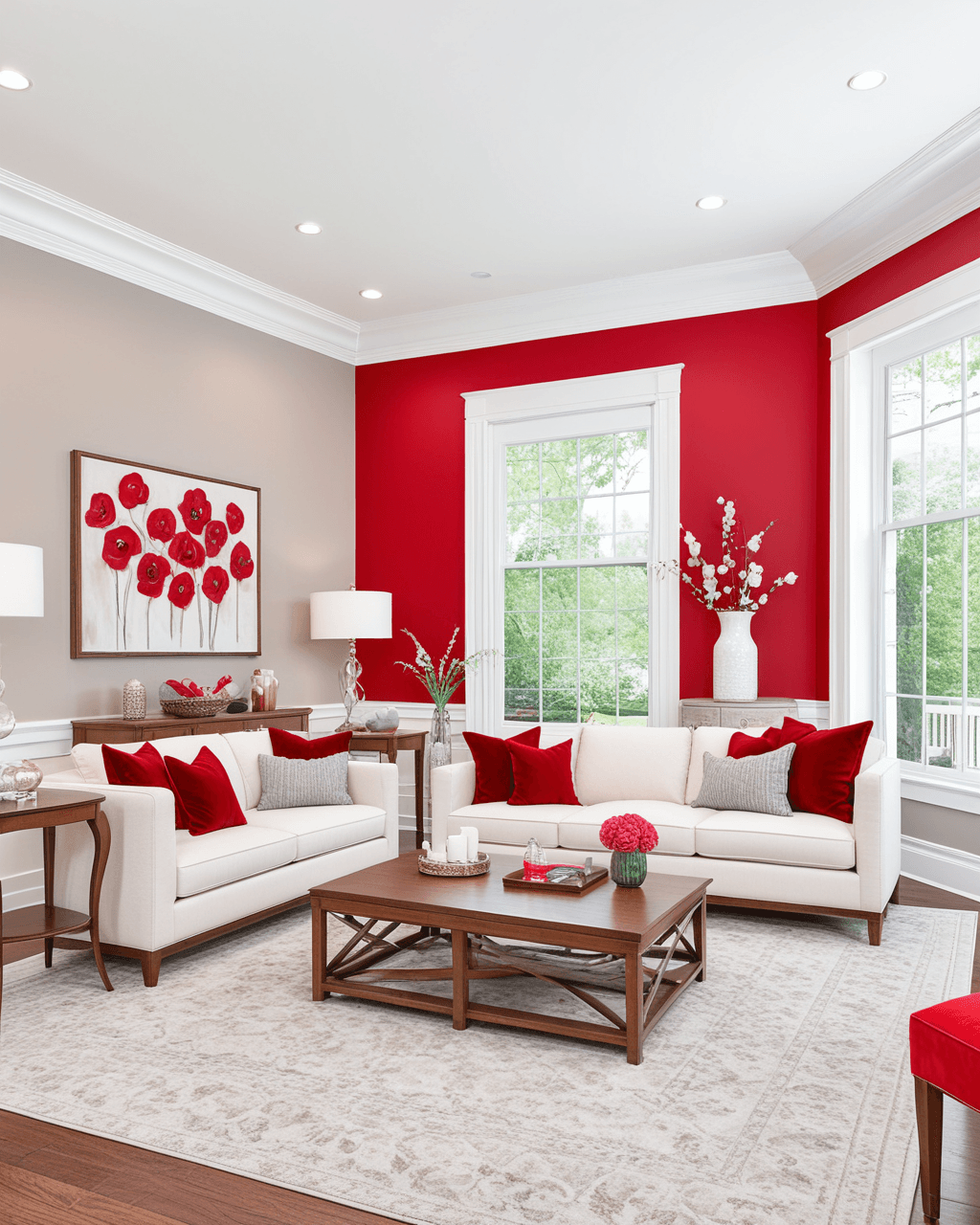 Bold Living Room Interior paint color combination — Real Red