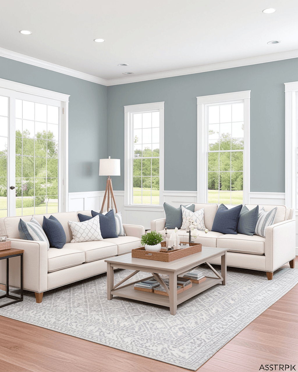 Neutral Living Room Interior paint color combination — Network Gray -e