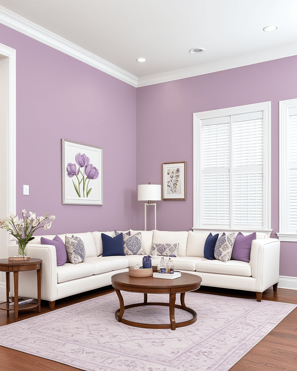 Pastel Living Room Interior paint color combination — Mauve Finery