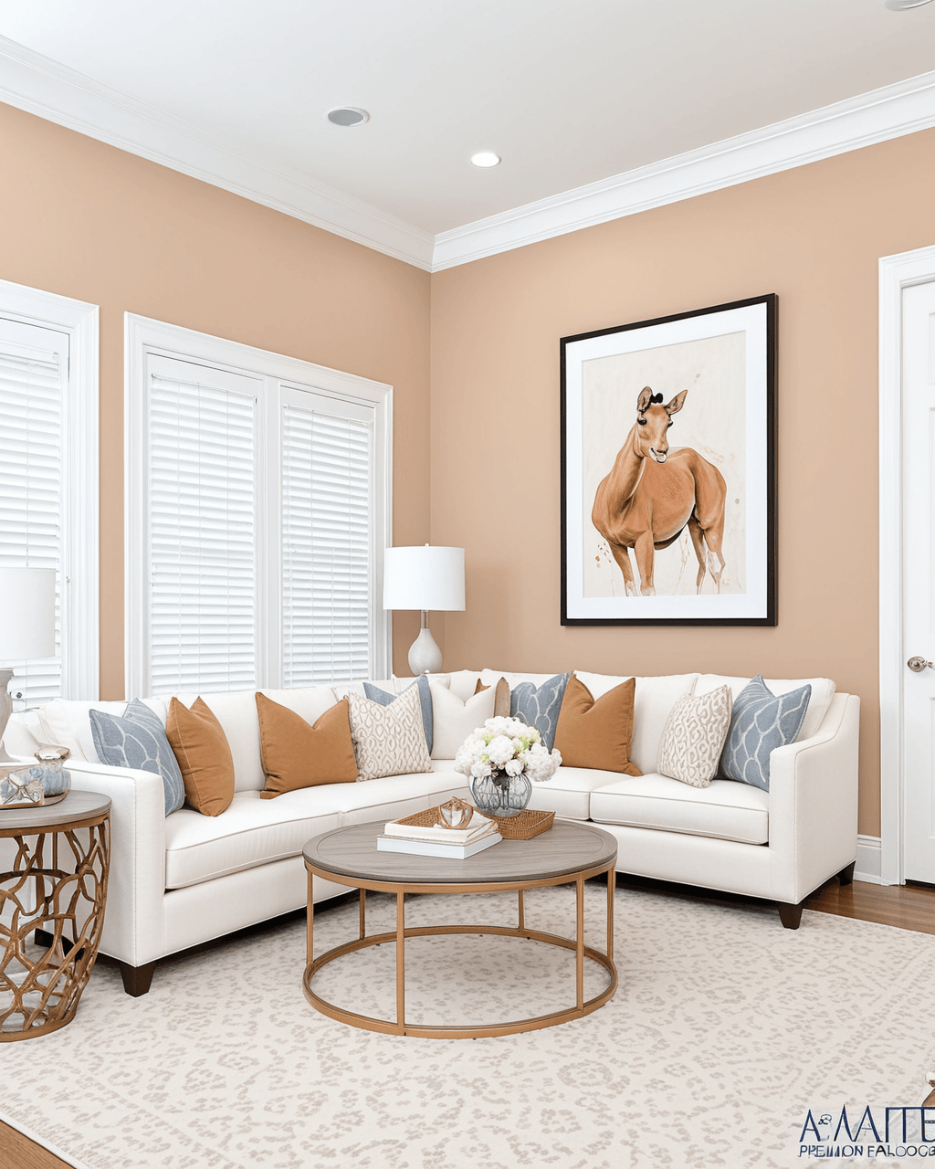 Pastel Living Room Interior paint color combination — Classic Sand
