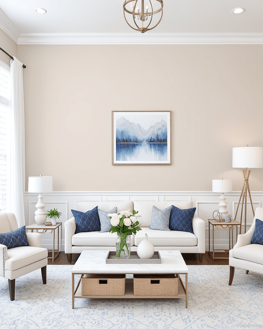 Minimal Living Room Interior paint color combination — White Heron