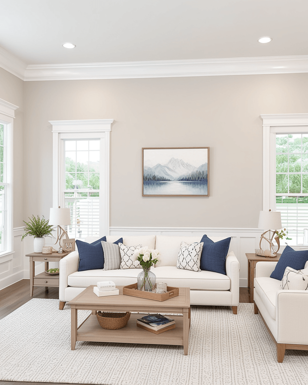 Minimal Living Room Interior paint color combination — Gauzy White