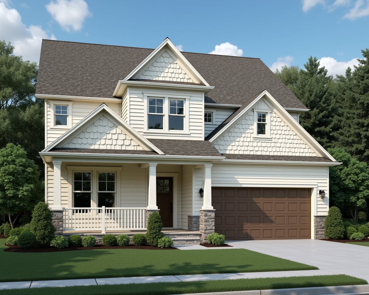 Warm American Cottage House Exterior paint color combination — High Reflective White