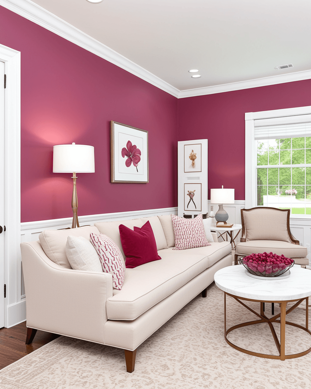 Bold Living Room Interior paint color combination — Ruby Shade