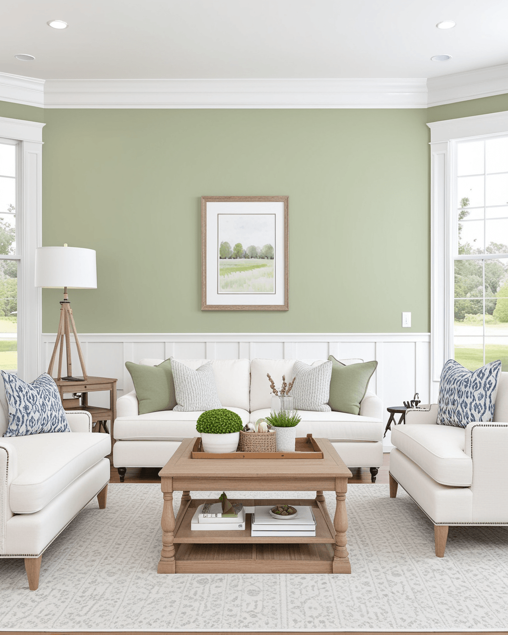 Pastel Living Room Interior paint color combination — Softened Green