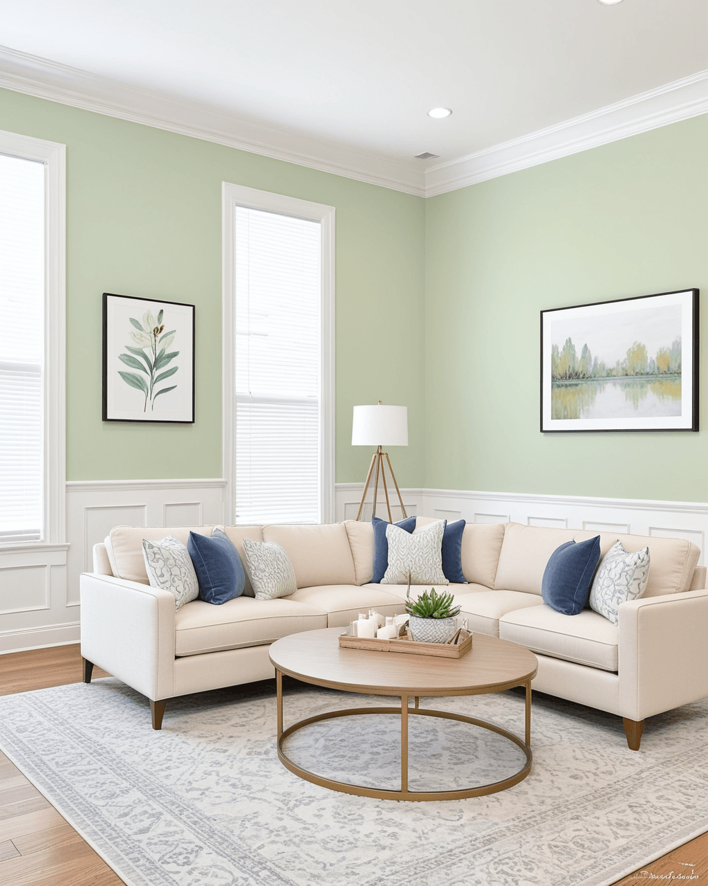 Pastel Living Room Interior paint color combination — Supreme Green
