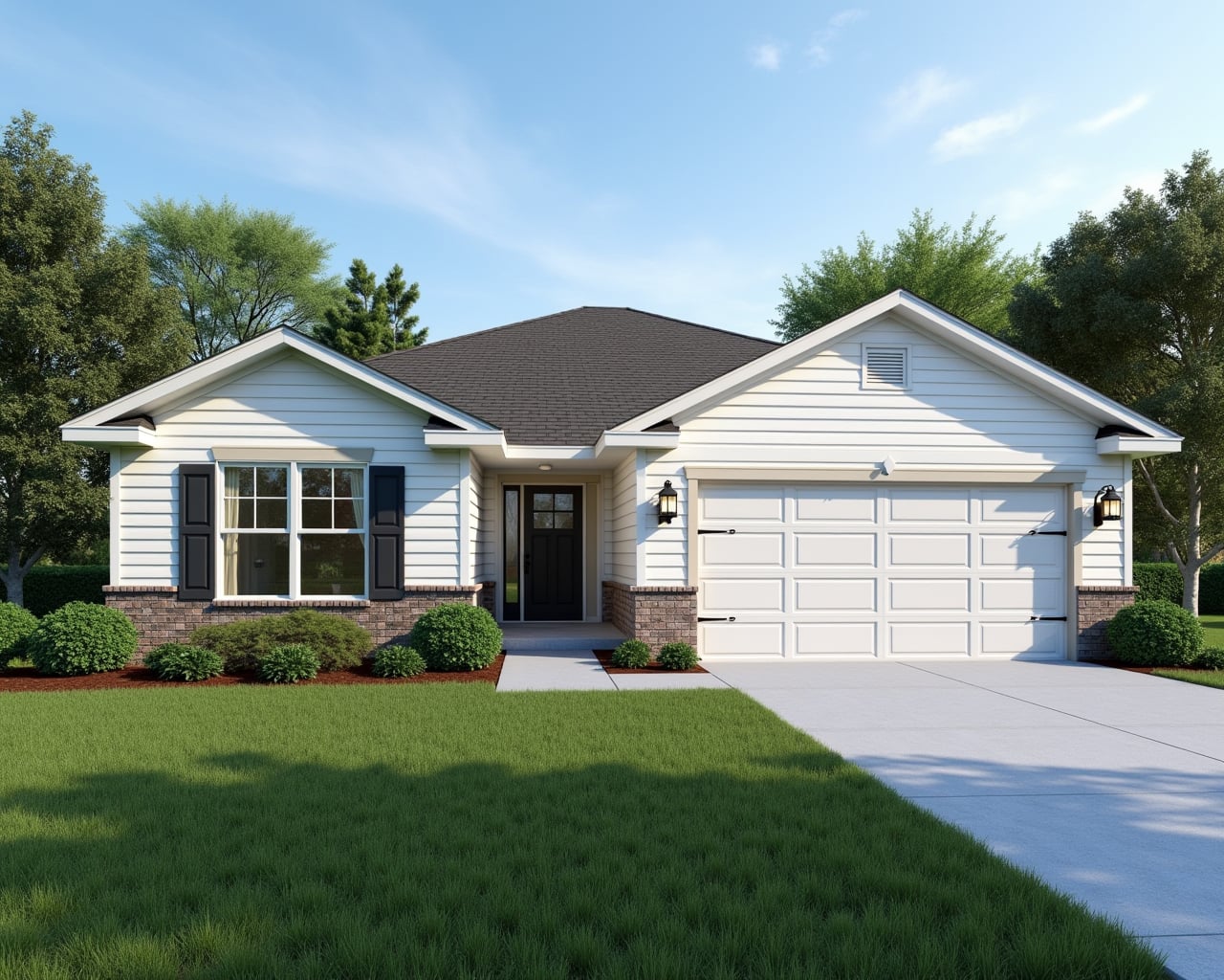 Classic Modern Ranch House Exterior paint color combination — Pure White