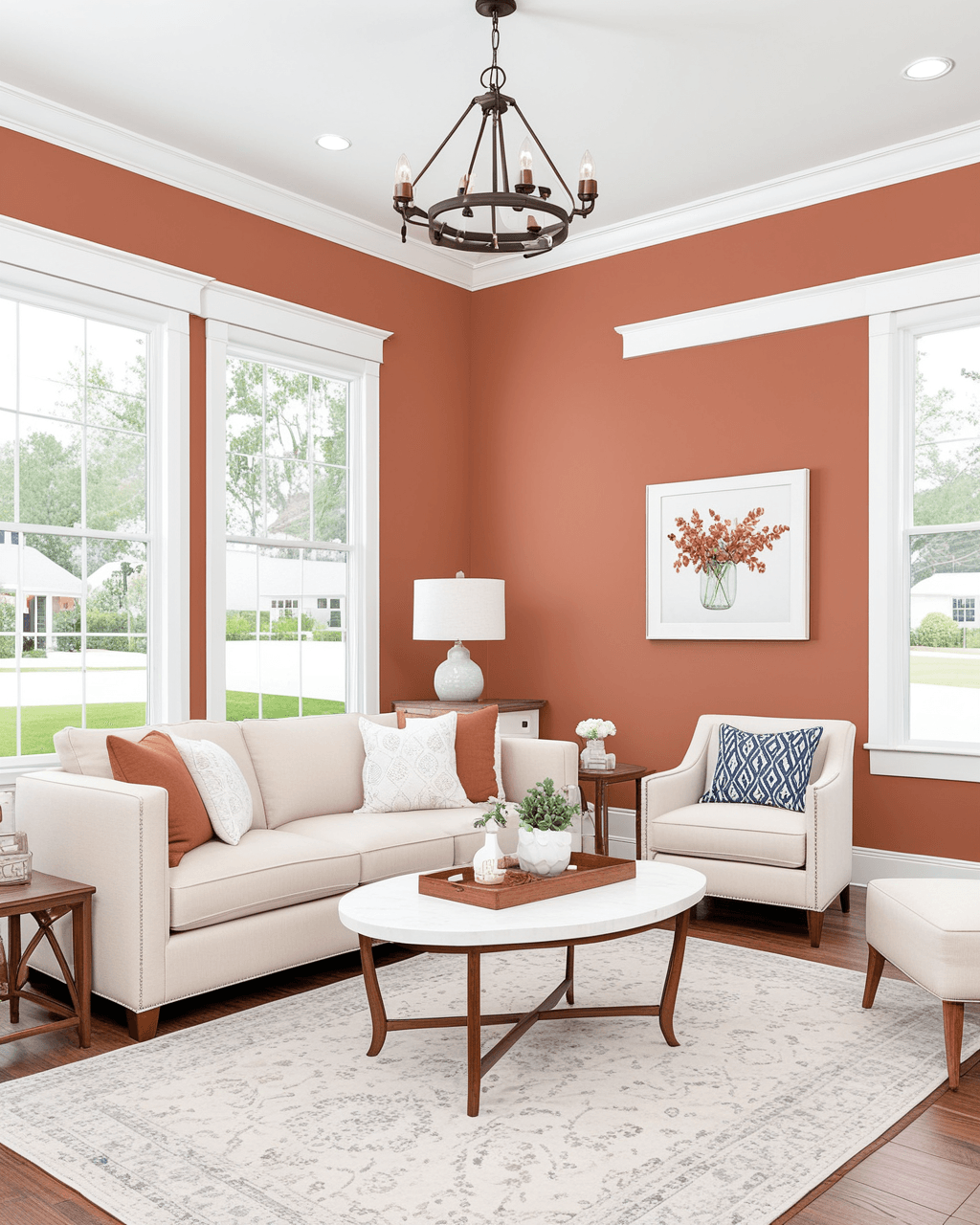 Bold Living Room Interior paint color combination — Subdued Sienna