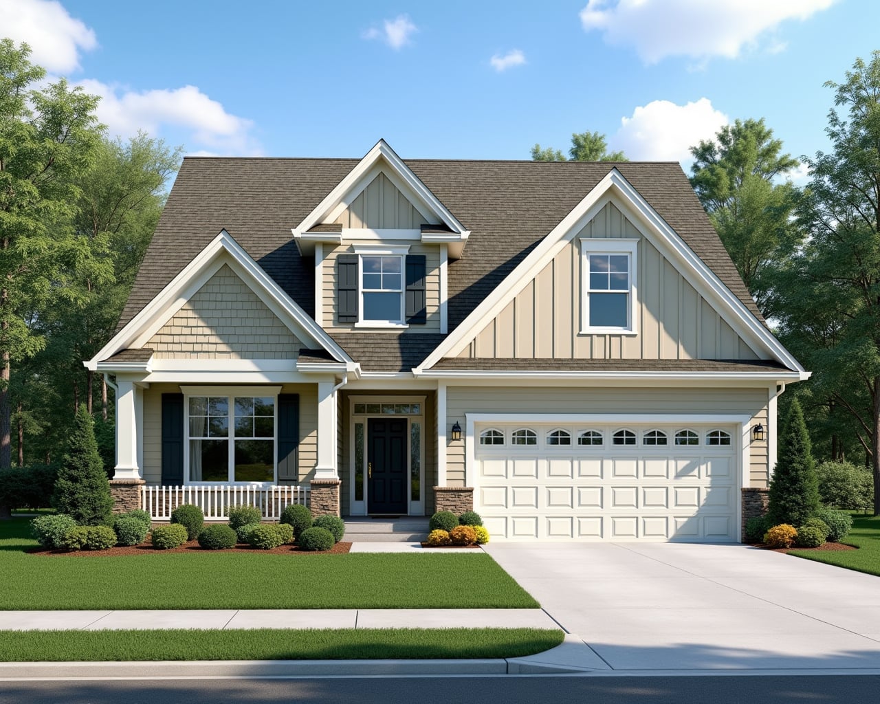 Warm American Cottage House Exterior paint color combination — Classic Light Buff