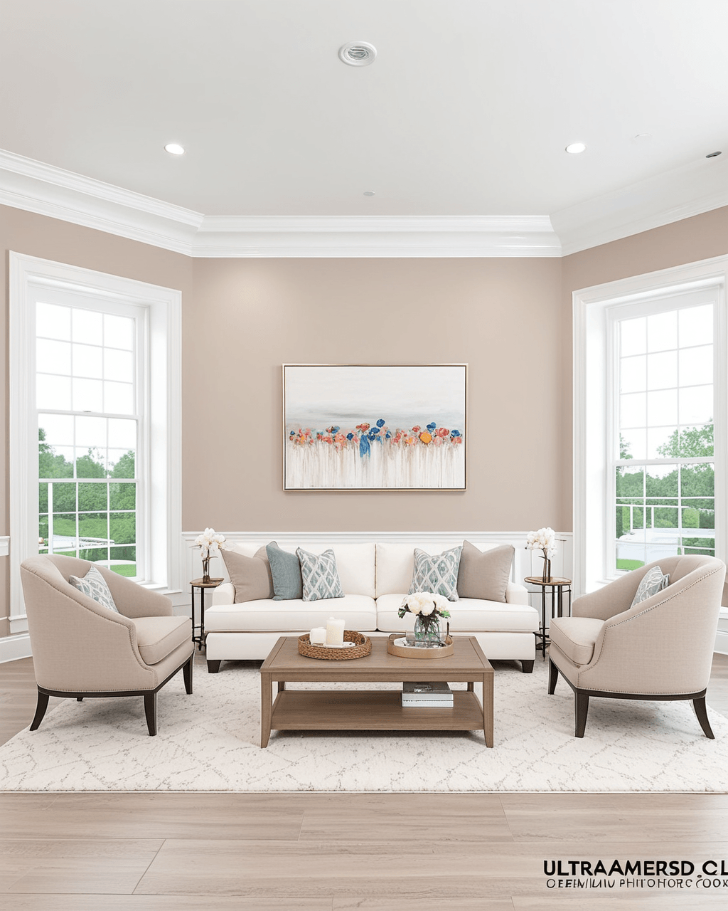 Pastel Living Room Interior paint color combination — Accessible Beige -i -e