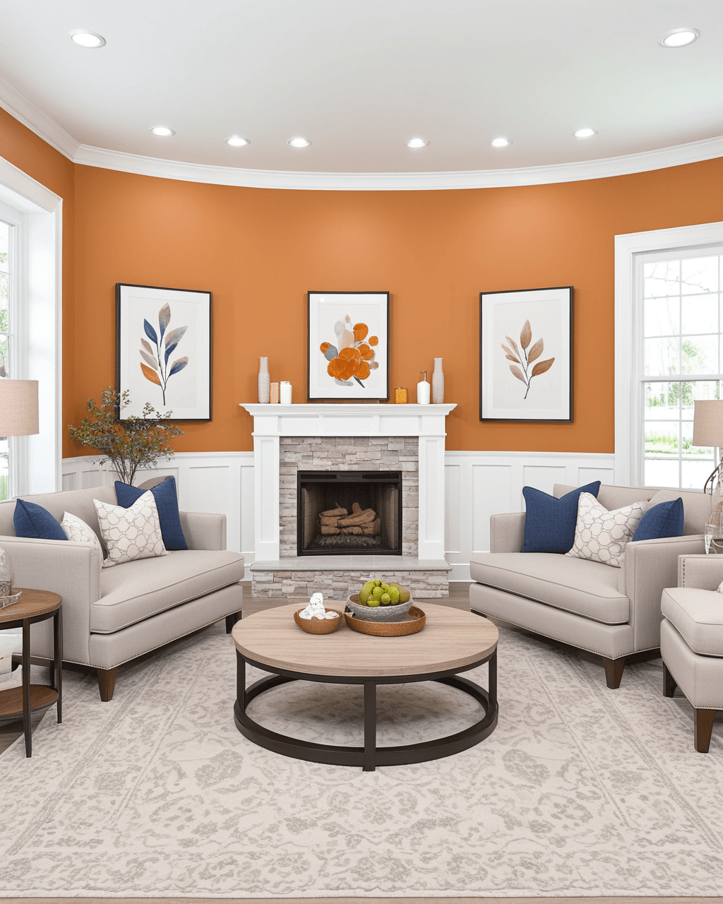 Bold Living Room Interior paint color combination — Honeycomb